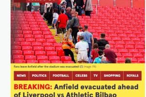 突发情况！镜报：球场中警报响起，球迷被要求离开安菲尔德球场